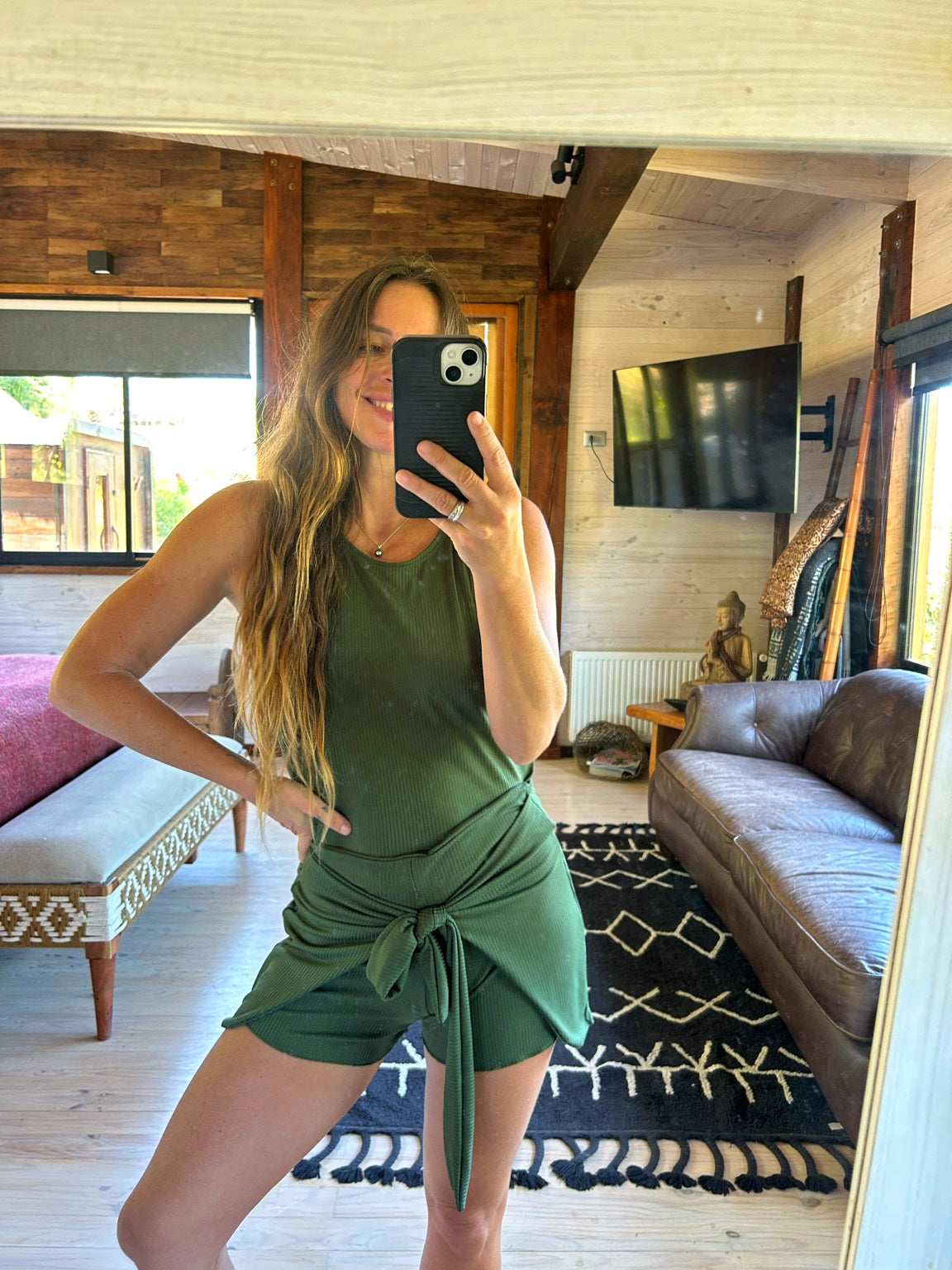 short mariposa algodón verde olivo