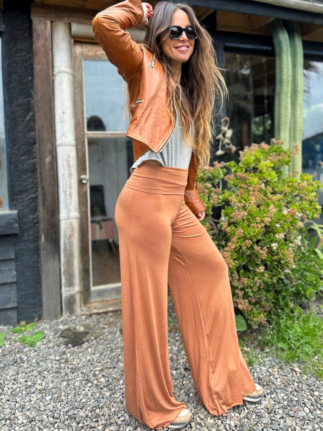 Pants pretina doble algodón Camel