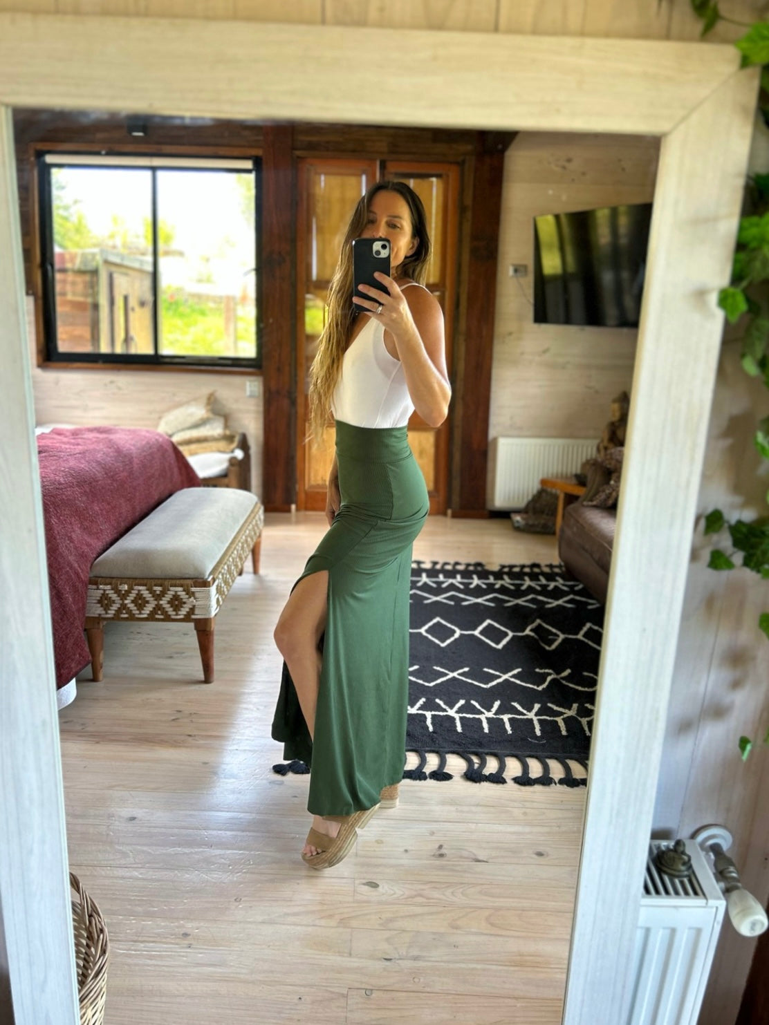 Falda Midi Verde Olivo