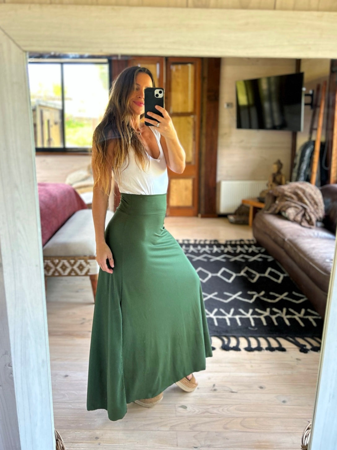 Falda Midi Verde Olivo