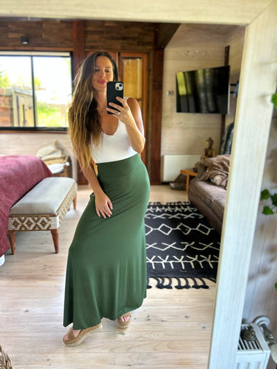 Falda Midi Verde Olivo