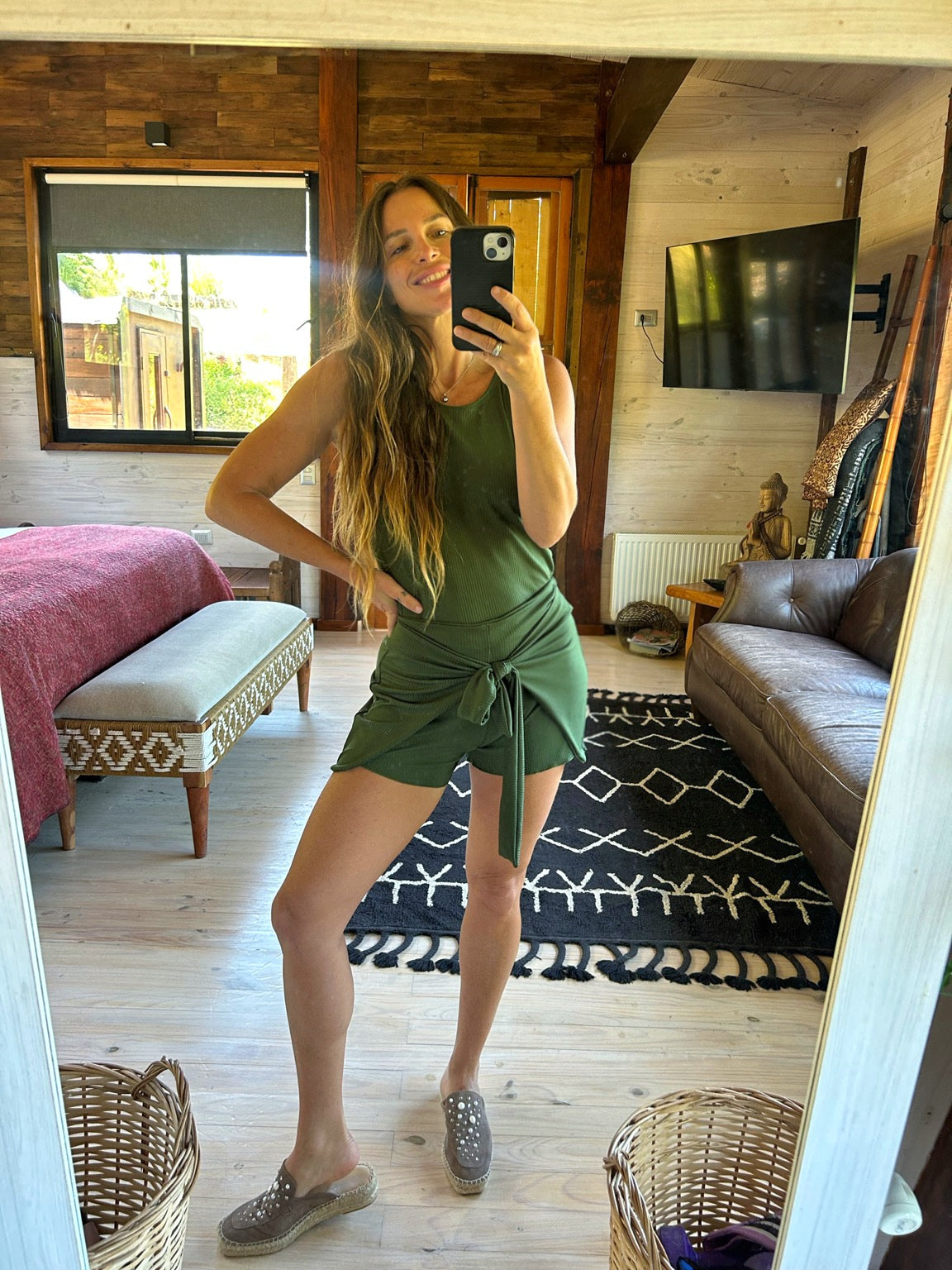 short mariposa algodón verde olivo