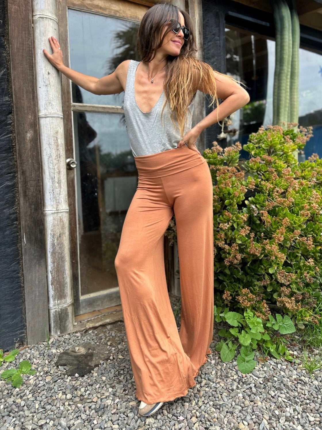 Pants pretina doble algodón Camel